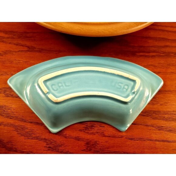 Lazy Susan Snack Tray Dish MCM Vintage California Pottery Aqua and White USA - Picture 4 of 6